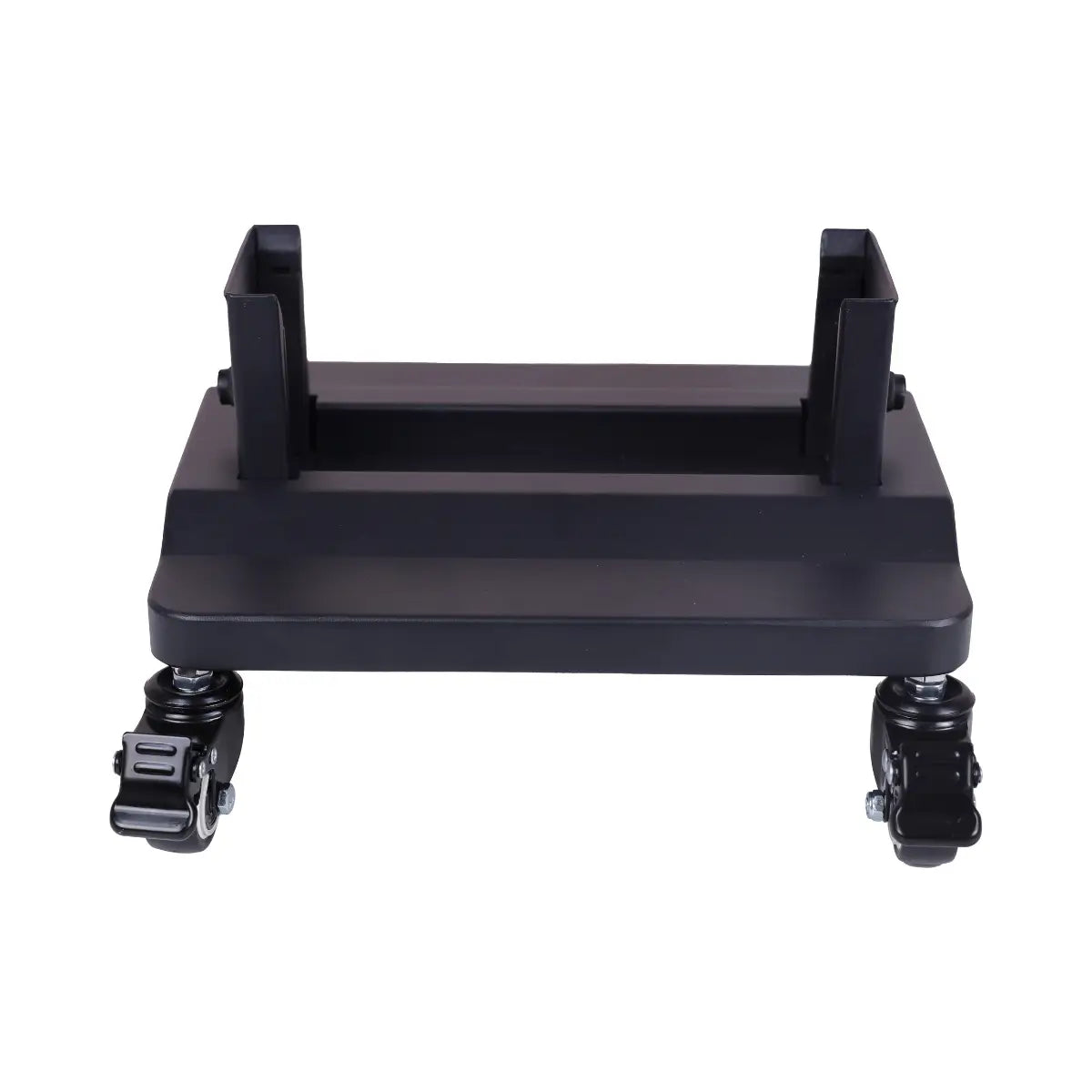Front view of the Kiva Wellness mobile floor stand for Solace Core and Luma panels with two upright brackets.