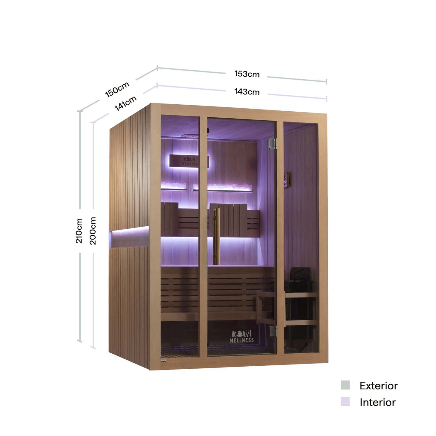 Kiva Reset 3 Person Traditional Double Tier Finnish Sauna - 6kw Heater