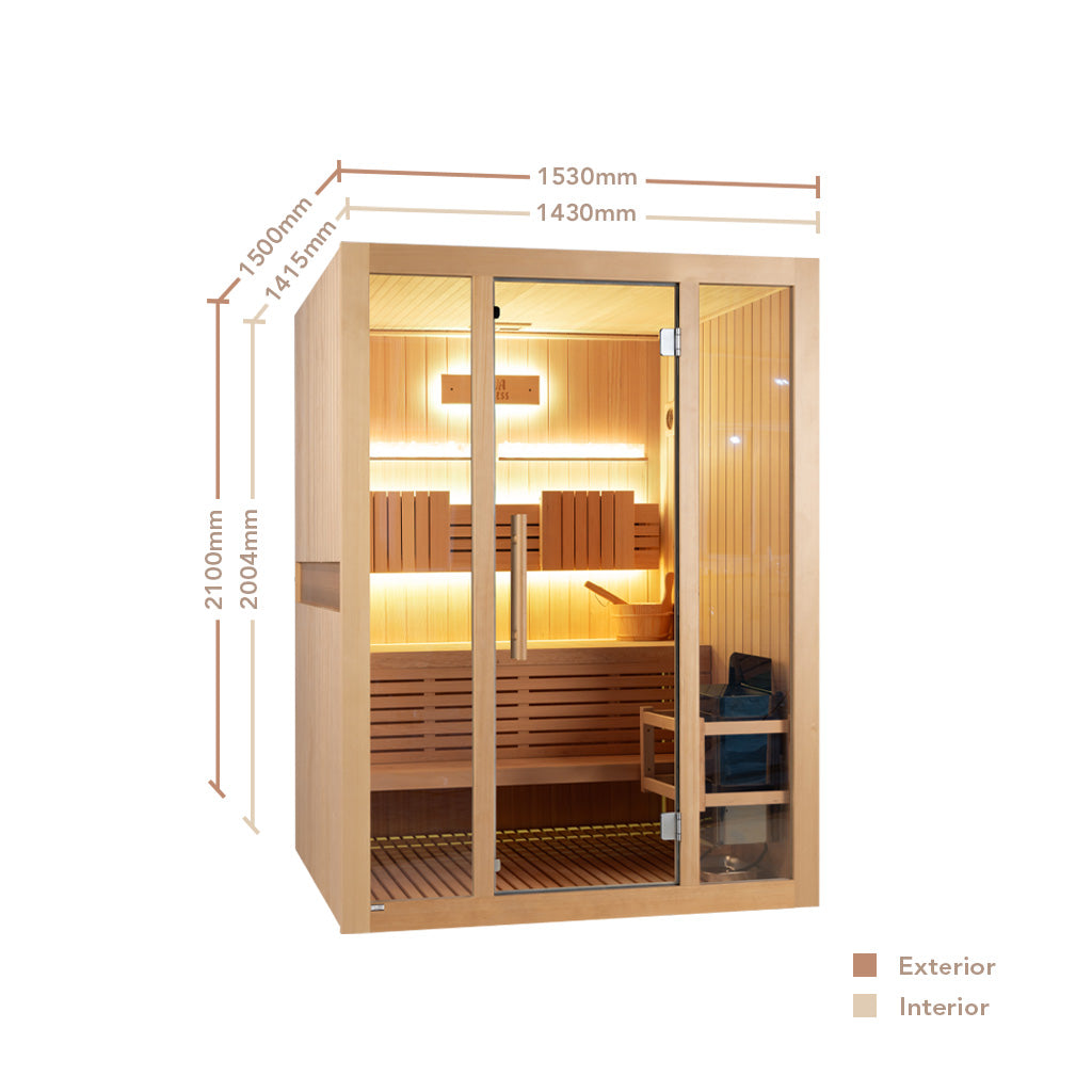Reset 3 Person Traditional Double Tier Finnish Sauna - 4.5kw Heater