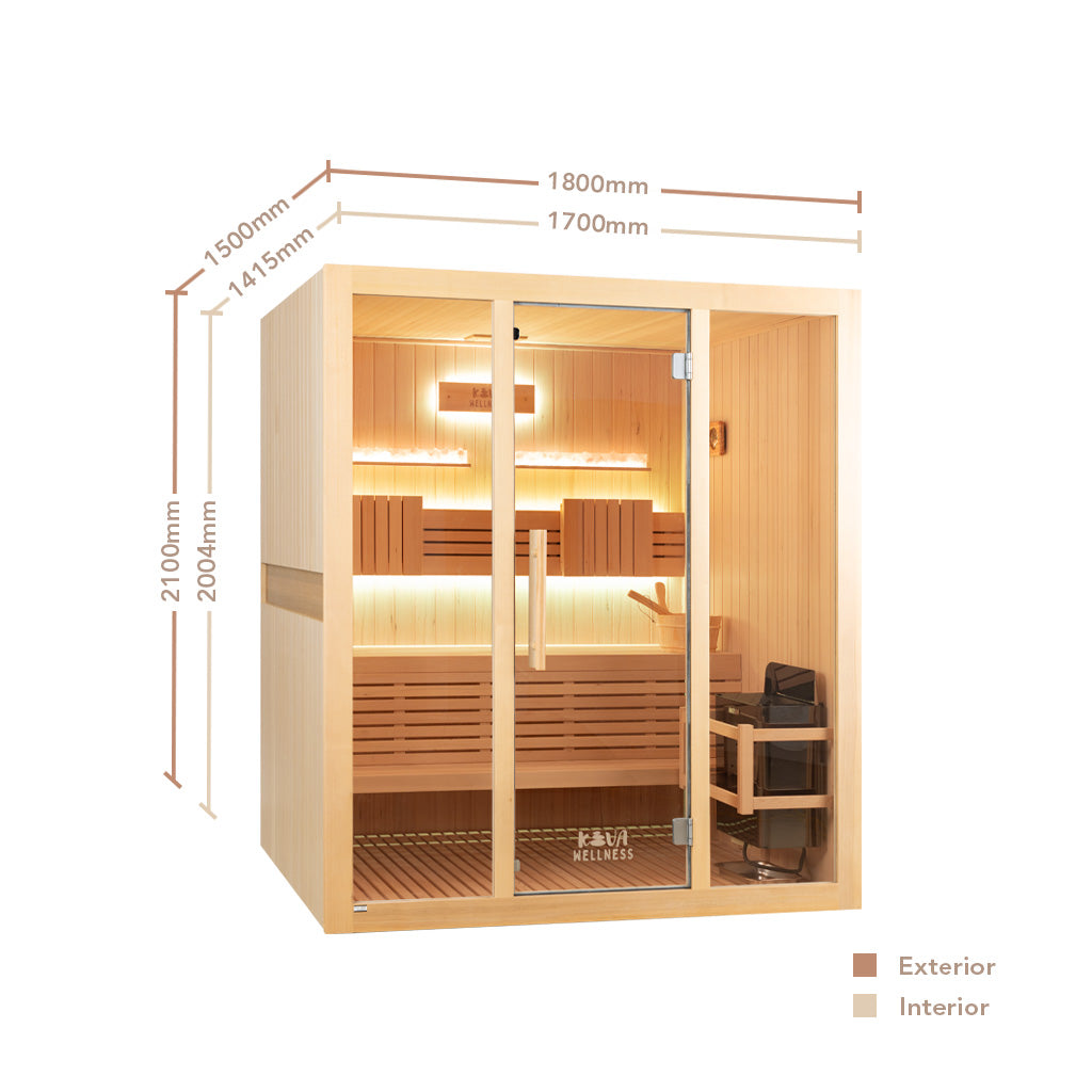 Reset 4 Person Traditional Double Tier Finnish Sauna - 6kw Heater