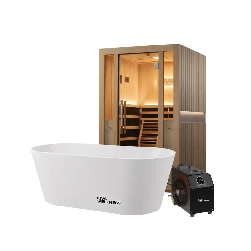Kiva Radiance™ Pro 2 Person Full Spectrum Infrared Sauna & Käldr Acrylic Ice Bath — 0.8HP Chiller Bundle