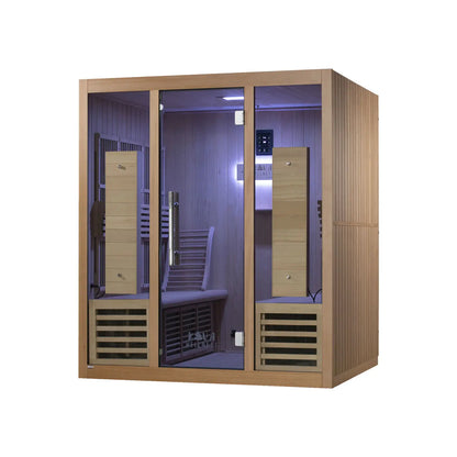 ‍Kiva Rise+ 4 Person Full Spectrum Infrared Sauna with Red Light Therapy Panel