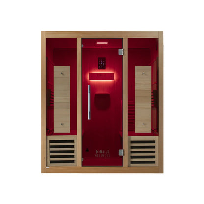 ‍Kiva Rise+ 4 Person Full Spectrum Infrared Sauna with Red Light Therapy Panel