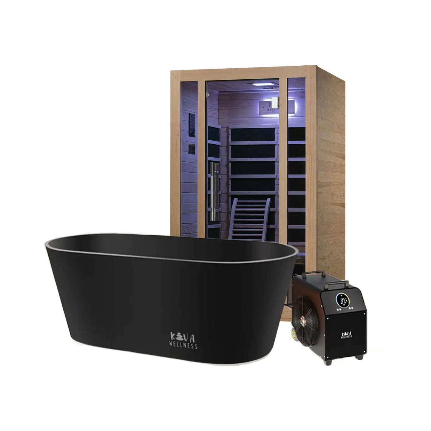 ‍Kiva Rise 2 Person Infrared Sauna & Käldr Ice Bath with 1hp Chiller