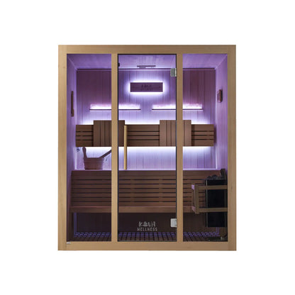 ‍Kiva Reset 4 Person Traditional Double Tier Finnish Sauna - 6kw Heater