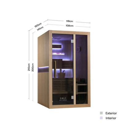 ‍Kiva Reset 2 Person Traditional Double Tier Finnish Sauna - 4.5kw Heater