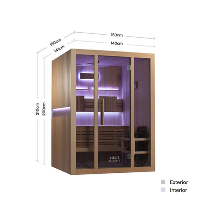 Reset 3 Person Traditional Double Tier Finnish Sauna - 4.5kw Heater