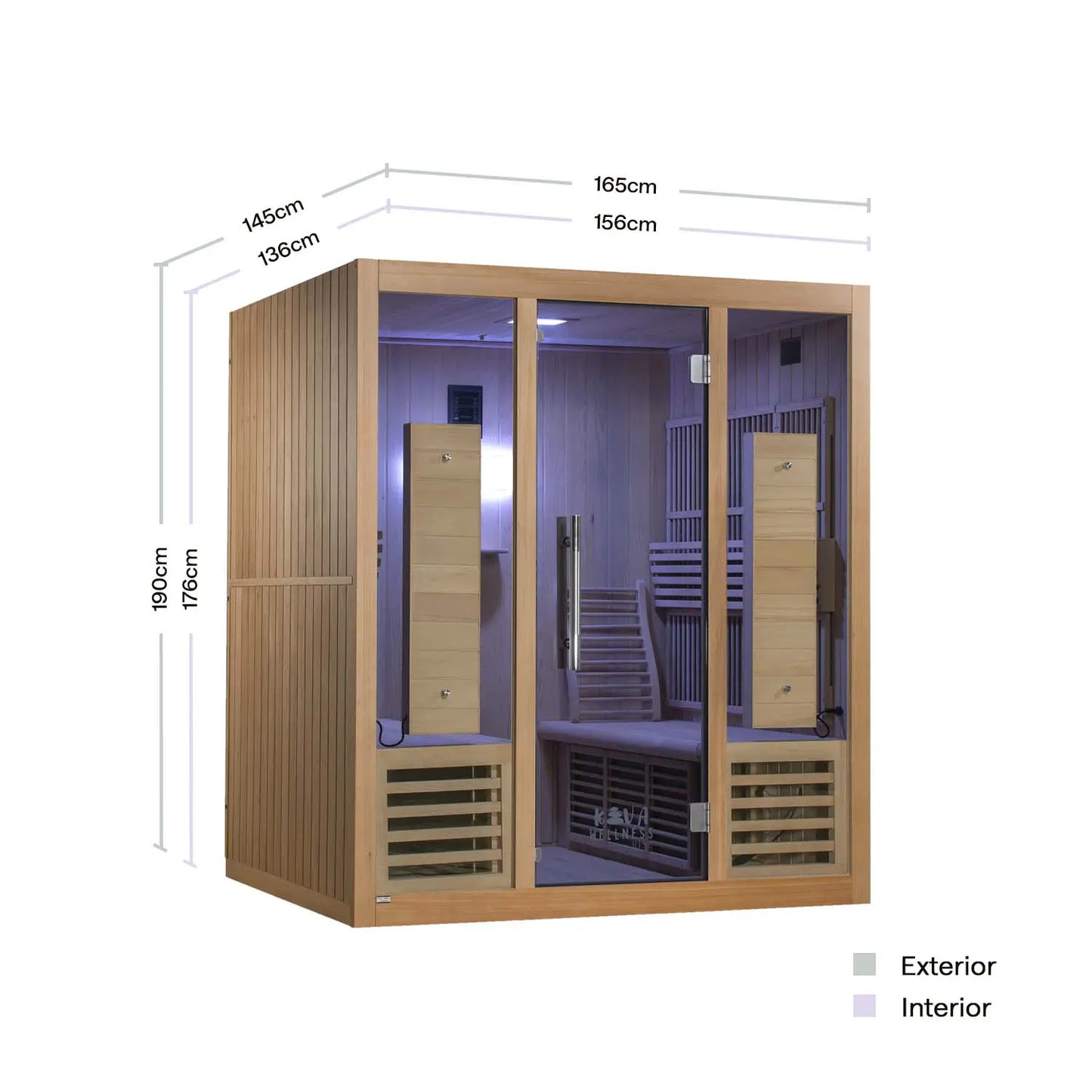 ‍Kiva Rise+ 4 Person Full Spectrum Infrared Sauna with Red Light Therapy Panel