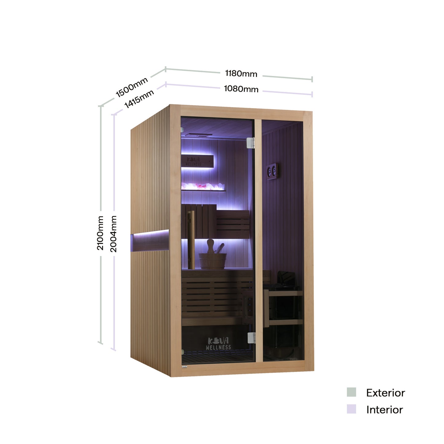 Reset 2 Person Traditional Double Tier Finnish Sauna - 4.5kw Heater