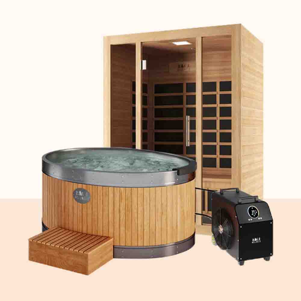 Rise 3 Person Infrared Sauna & Real Ice Chiller Cedar Ice Bath