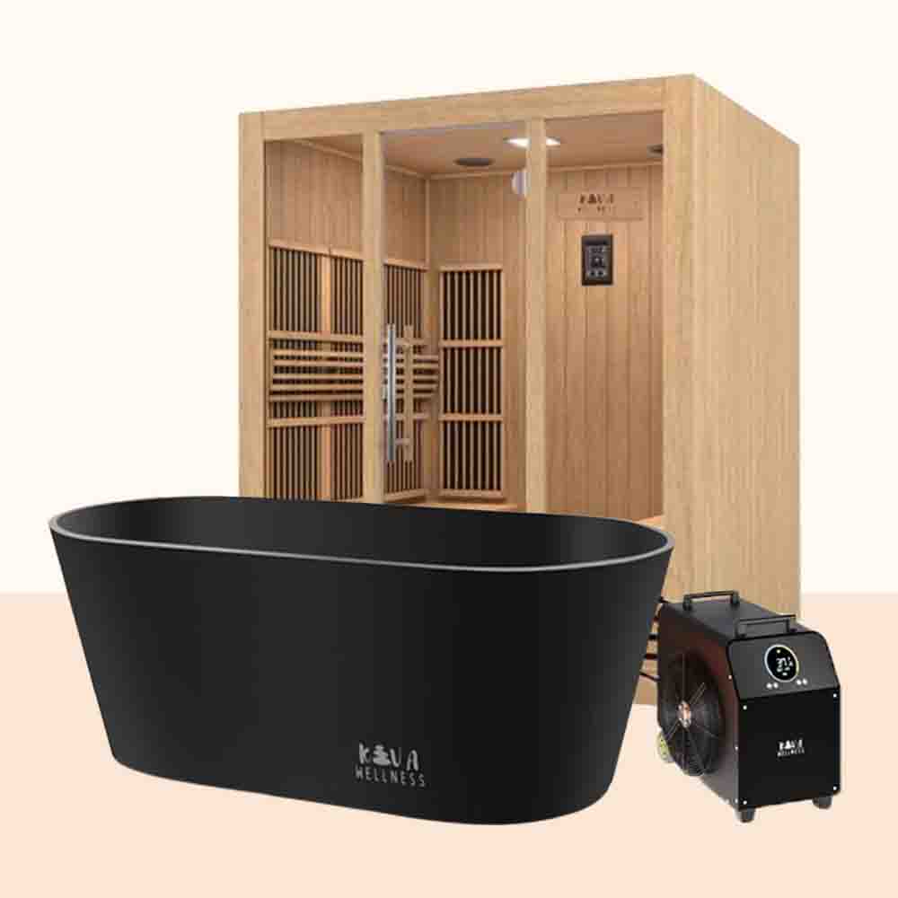 Rise 4 Person Infrared Sauna & Käldr Real Ice Chiller Ice Bath Matte Black