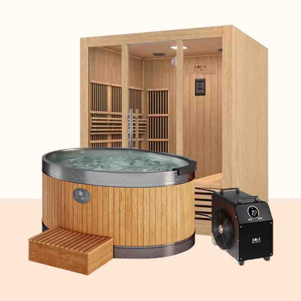 Rise 4 Person Infrared Sauna & Real Ice Chiller Cedar Ice Bath