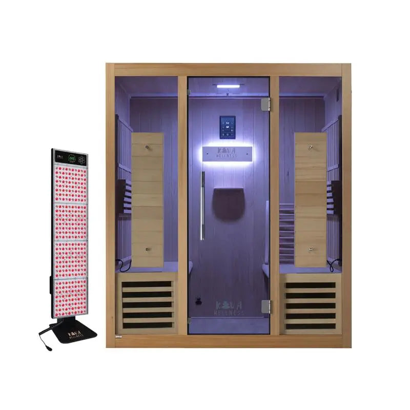 ‍Kiva Rise+ 4 Person Full Spectrum Infrared Sauna with Red Light Therapy Panel