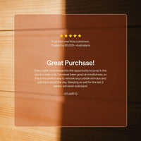 Five-star customer review graphic for the Kiva Wellness Rise 3 person sauna, headed 'Great Purchase!'.