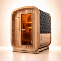 Kiva Ritual 3 Person timber front outdoor Finnish sauna, left angle view