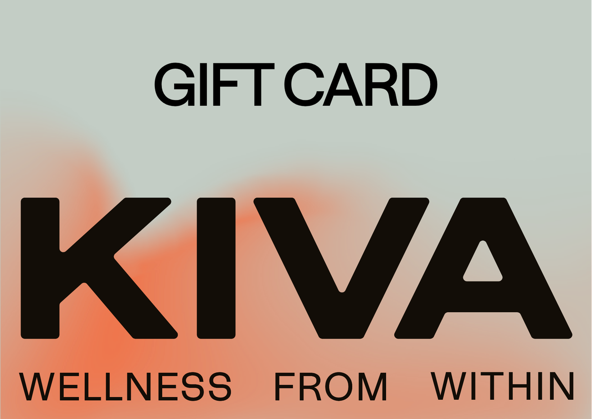 Kiva Wellness gift card graphic with a large KIVA logo and the words 'Wellness from within' on a pastel background.