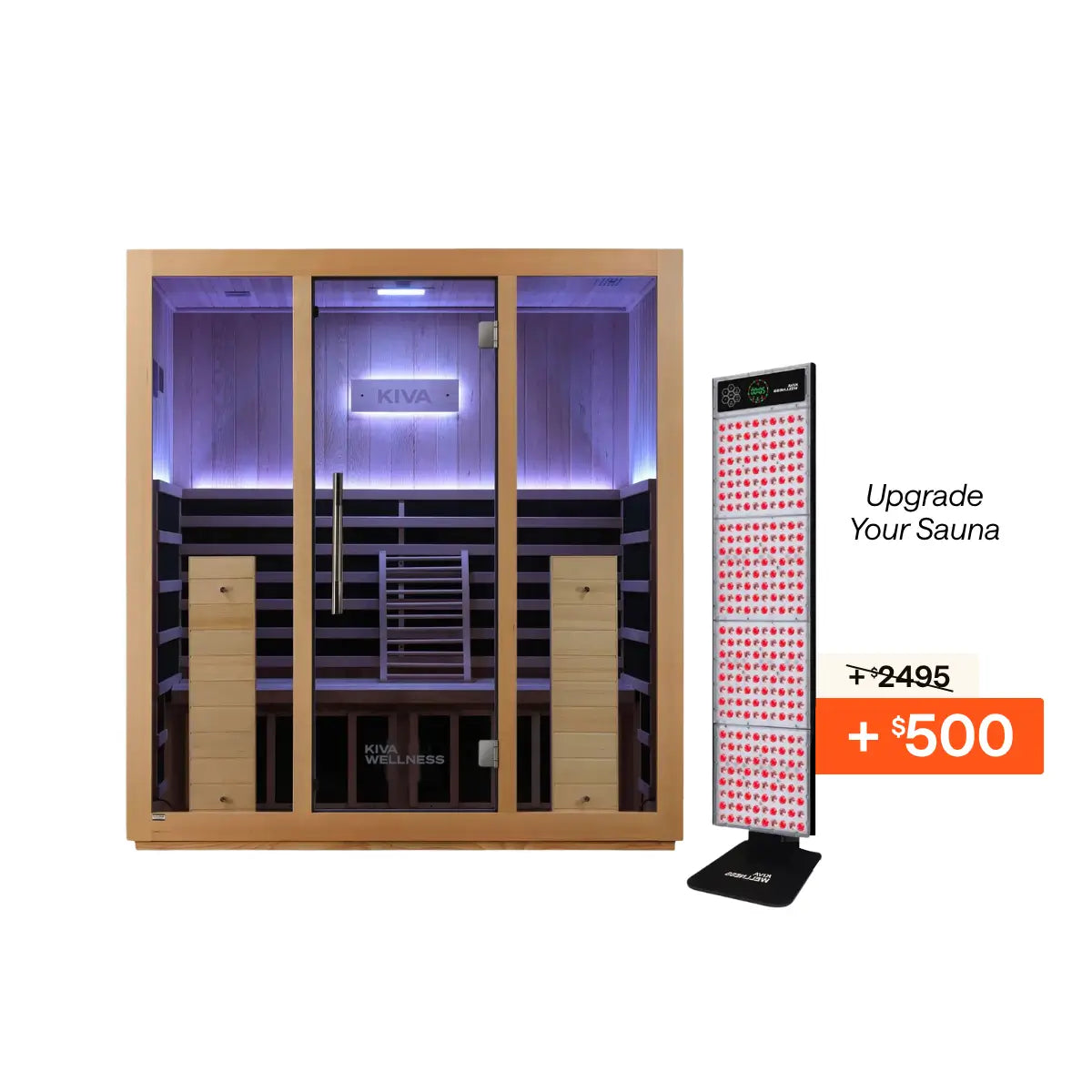 Kiva Radiance™ 4 Person Full Spectrum Infrared Sauna + Red Light Therapy Panel