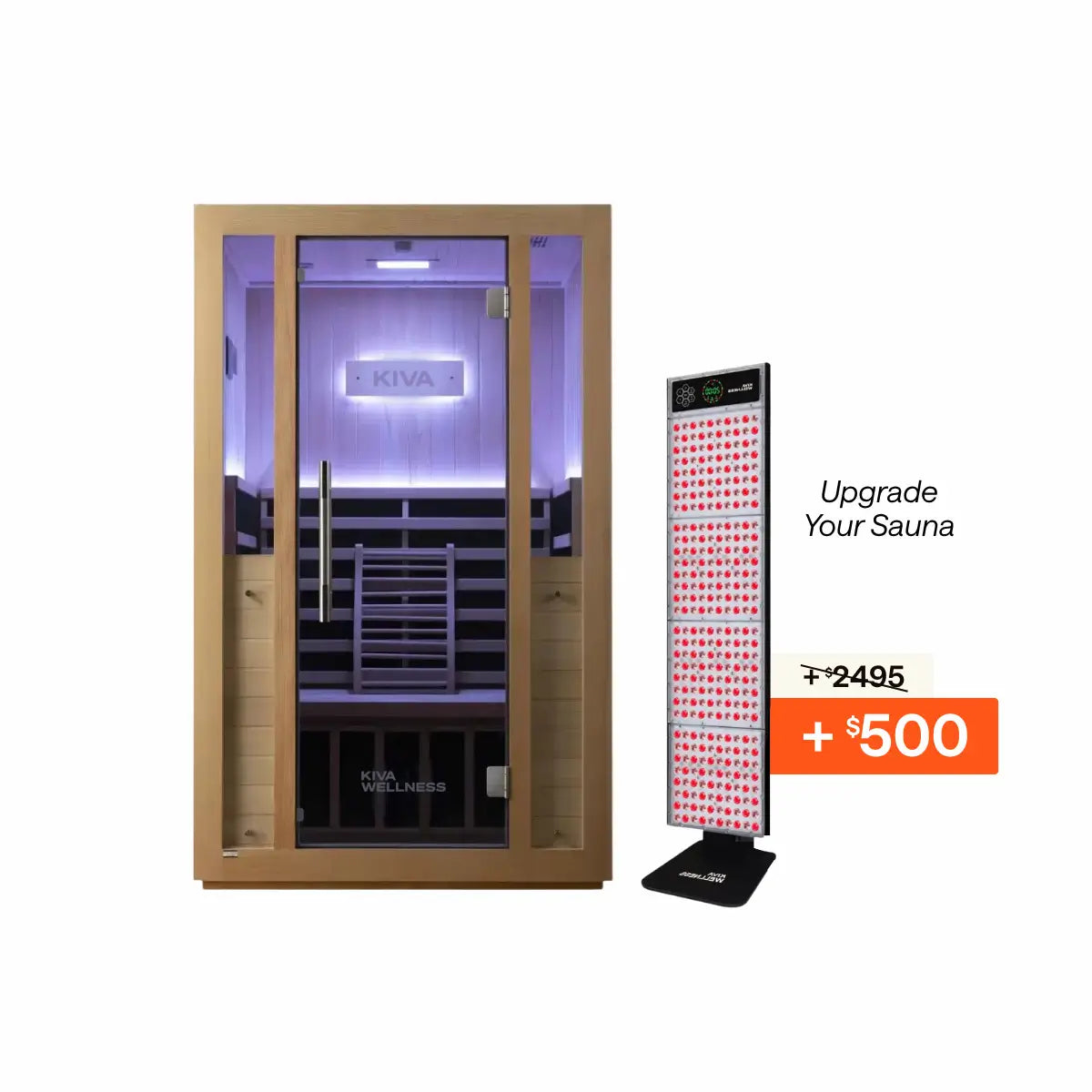 Kiva Radiance™ 2 Person Full Spectrum Infrared Sauna + Red Light Therapy Panel