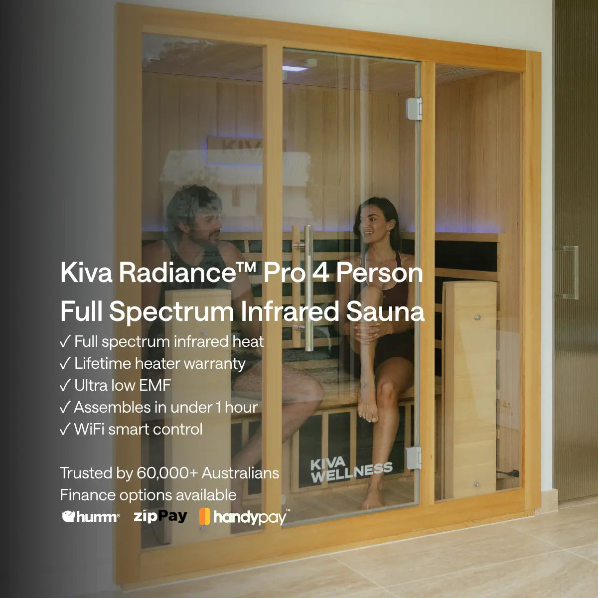 ‍Kiva Radiance™ Pro 4 Person Full Spectrum Infrared Sauna – Smart Wifi Control