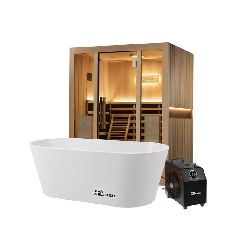 Kiva Radiance™ Pro 3 Person Full Spectrum Infrared Sauna & Käldr Acrylic Ice Bath — 0.8HP Chiller Bundle