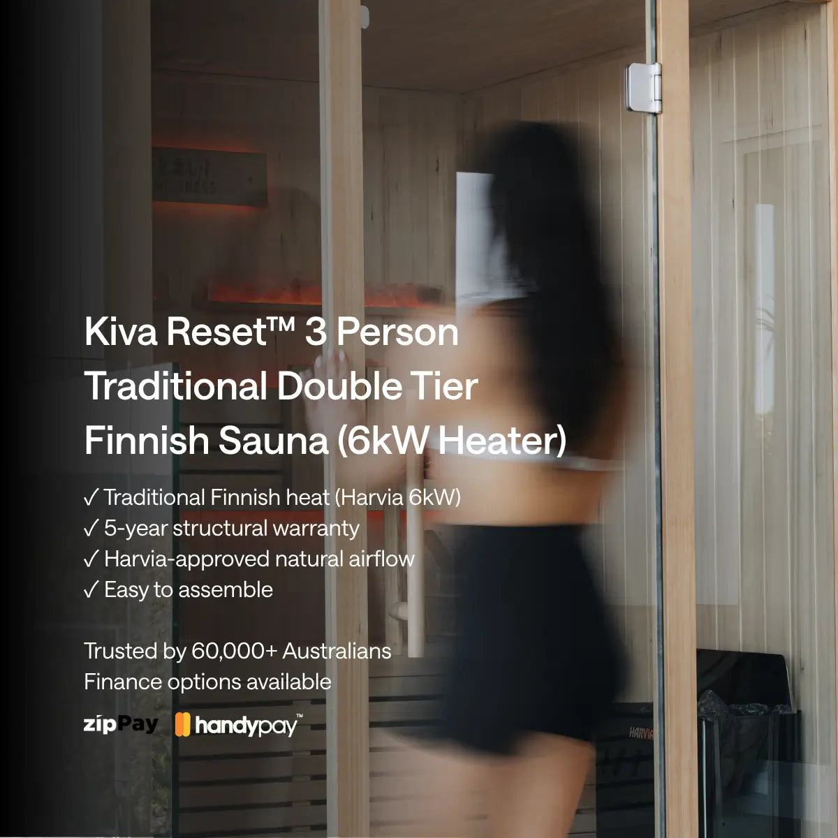 ‍Kiva Reset™ 3 Person Traditional Double Tier Finnish Sauna — 6kW Heater