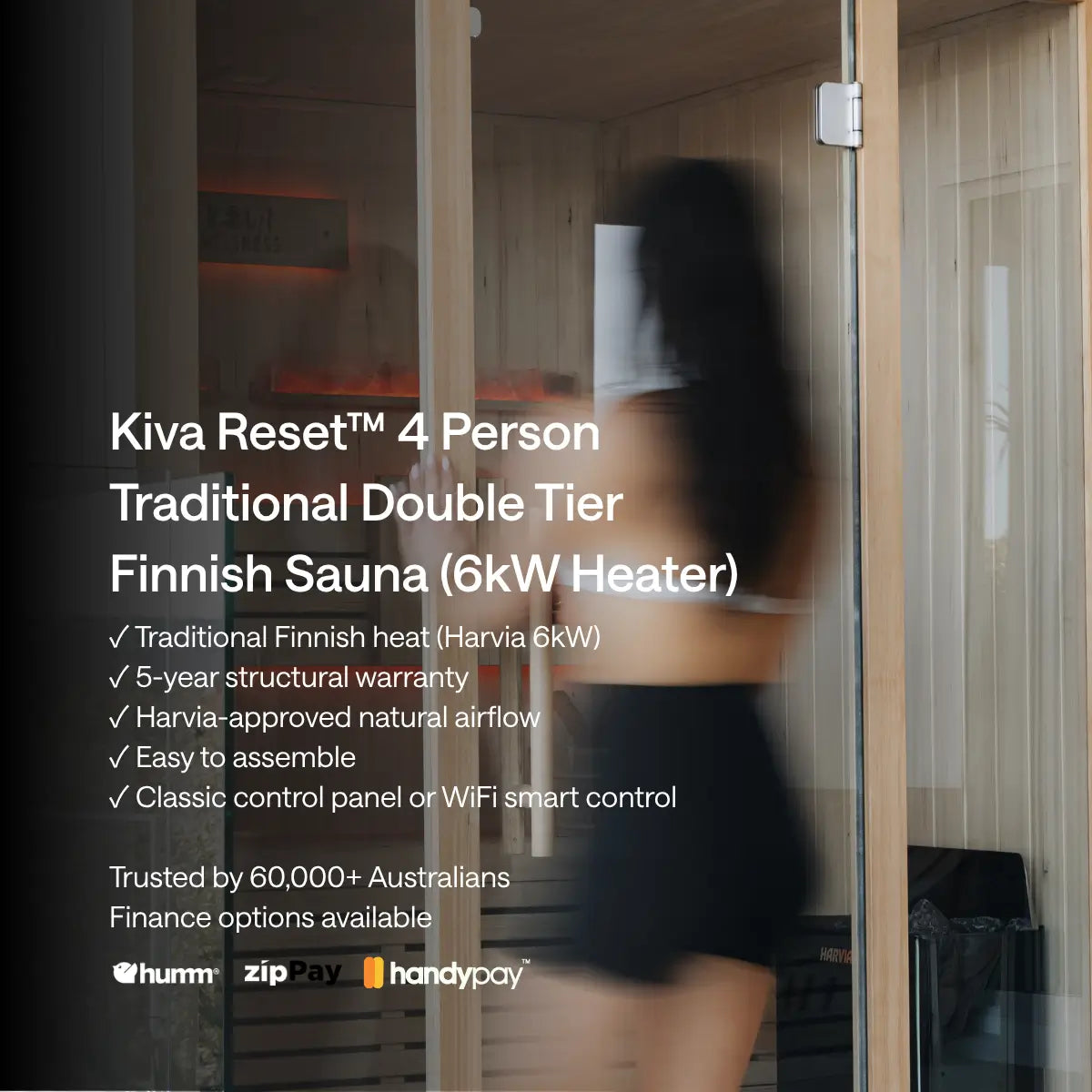 ‍Kiva Reset™ 4 Person Traditional Double Tier Finnish Sauna — 6kW Heater